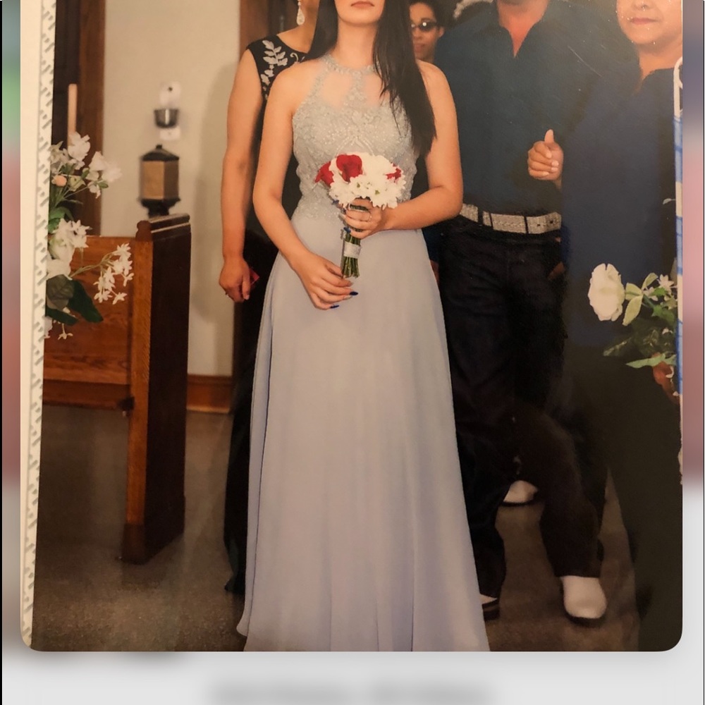 Gray Flowy Prom Dress